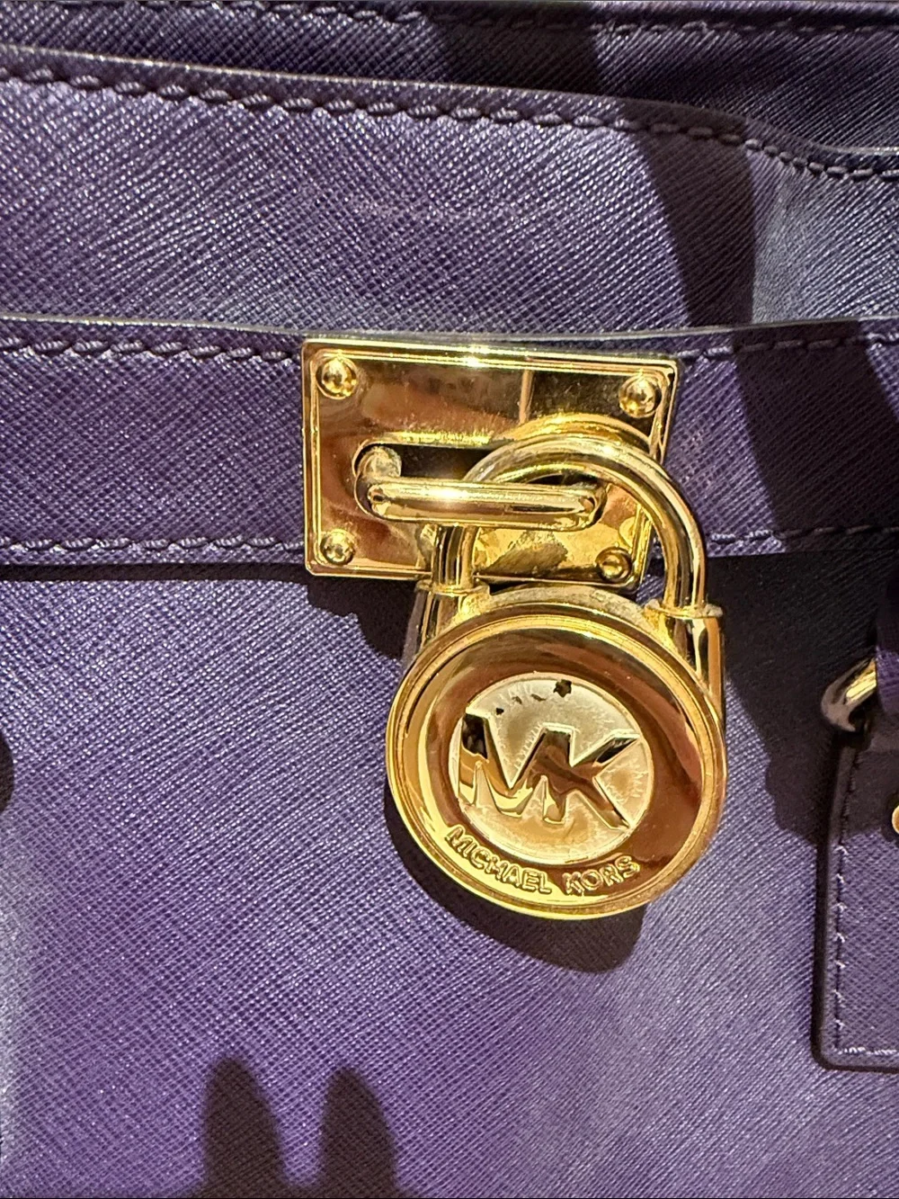 Michael Kors Purple Saffiano Satchel with Gold Hardware